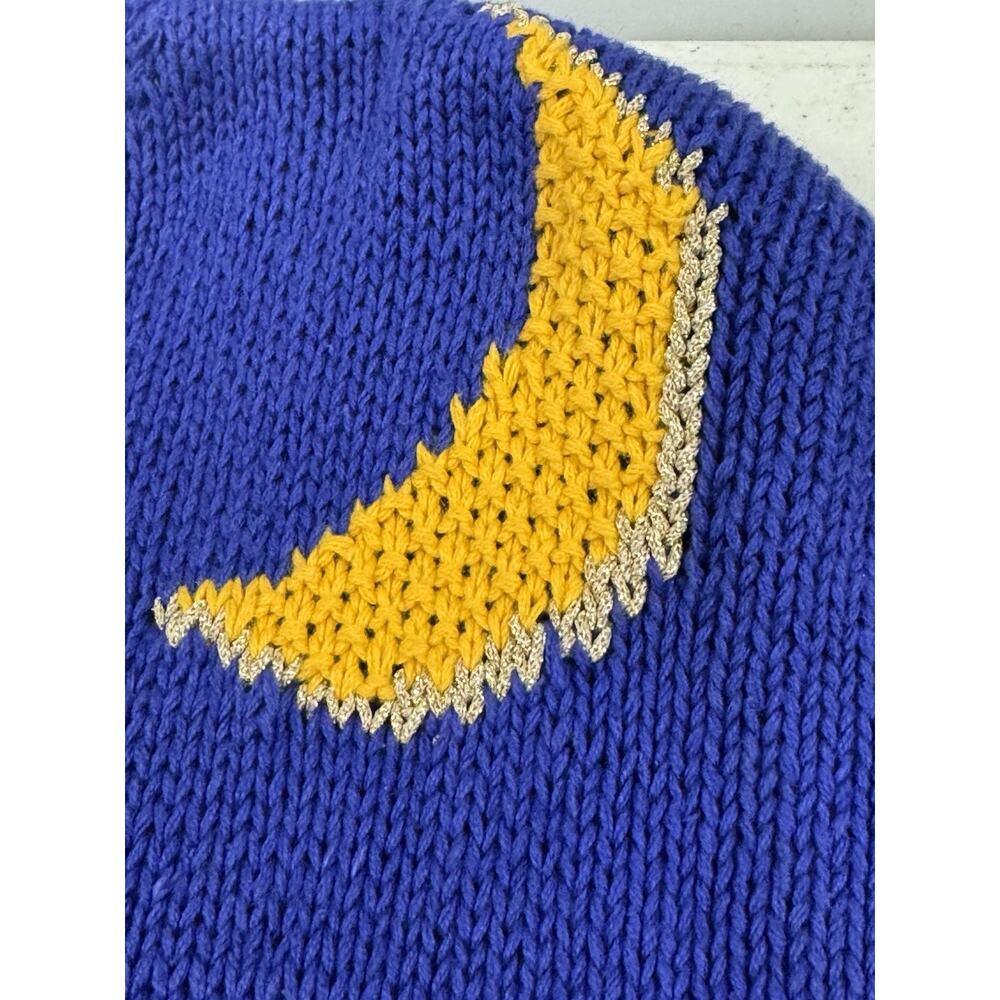 Vtg Marisa Christina Classics Hand Knitted S Blue Halloween Black Cat Sweater - Picture 3 of 15